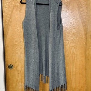 Ava Couture Open Cardigan Sleeveless Sweater Size Large Grey Fringe